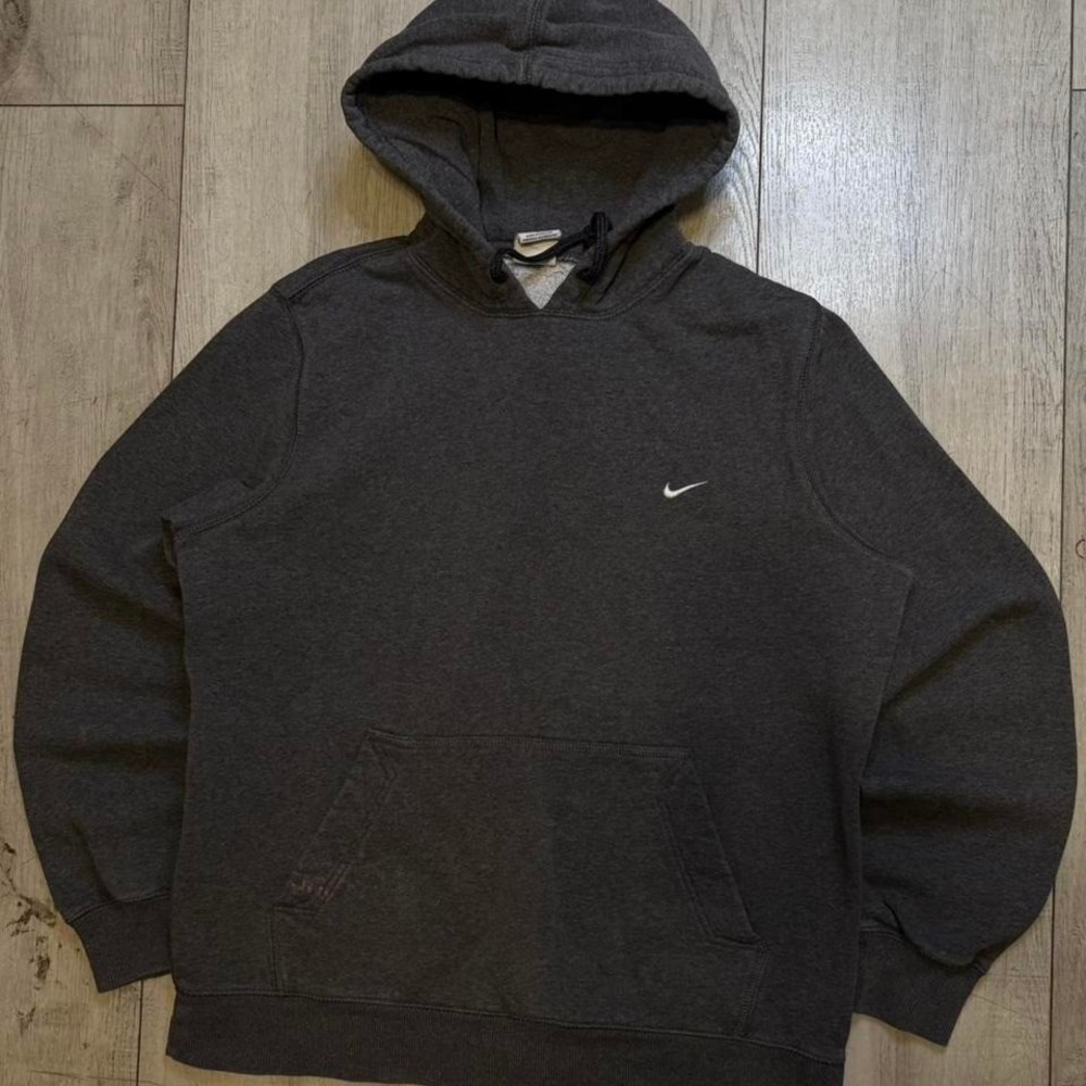Nike Small Swoosh Sweatshirt Hoodie Mens Size Medium Gray Pullover Streetwear‎